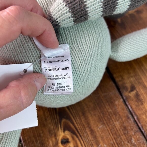 Pottery Barn Modern Baby Knit Raccoon Stuffed Animal Plush Toy 15” Tall - Picture 6 of 11